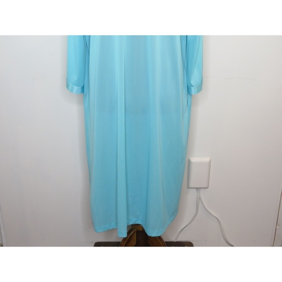 Vintage Vanity Fair Size XL Teal Flower Nightgown House Coat Nylon Lightweight - Picture 9 of 12